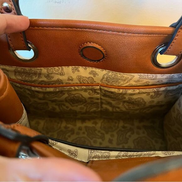 Simply Noelle Handbag leather & teak, brown, cream, black, & tan EUC! - Picture 3 of 16